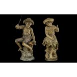 Goldscheider Friedrich Signed Fine Pair of Terracotta ( polychrome ) Large Figures - comprises 1/