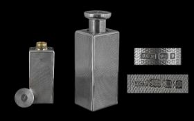 Art Deco Period Sterling Silver Screw Top Rectangular Shaped Flask/Bottle - with gilt interior,