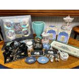 A Collection of Assorted Pottery and Collectables to include Wedgwood, a musical carousel, various