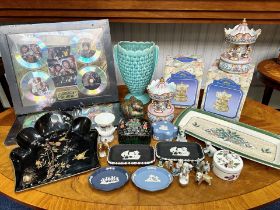 A Collection of Assorted Pottery and Collectables to include Wedgwood, a musical carousel, various