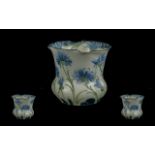 James Macintyre William Moorcroft Signed Florian Ware Small Jardiniere. Cornflower Blue Design on