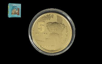 Little Dinkums Kip Koala 2008 $5 Gold Proof 1/25 Ounce Coin - In Box and With Certificate From Royal