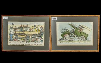 pete wilford ( British active from 1957 ) land rover related - topical cartoons. 02 x original