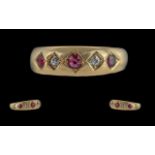 Antique period 18ct gold ruby and diamond set dress ring, pave set. full hallmark for Birmingham