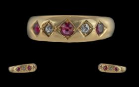 Antique period 18ct gold ruby and diamond set dress ring, pave set. full hallmark for Birmingham