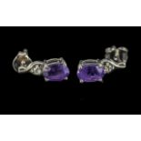 Amethyst Short Drop Earrings, rich, deep purpie amethyst solitaires of approx.1ct each, set in a