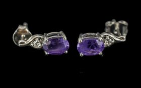 Amethyst Short Drop Earrings, rich, deep purpie amethyst solitaires of approx.1ct each, set in a