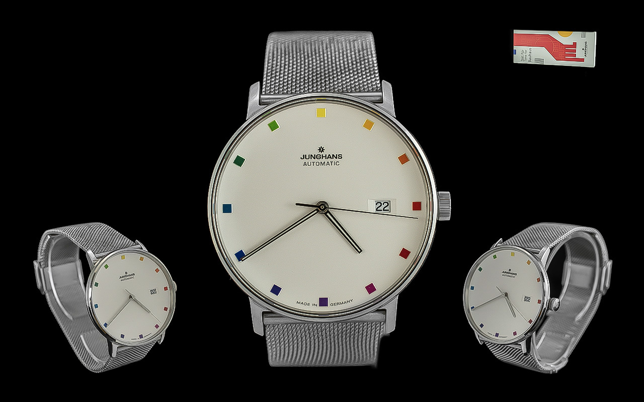 Junghans gents 100 year Bauhaus ltd edition automatic stainless steel wrist watch. this watch is