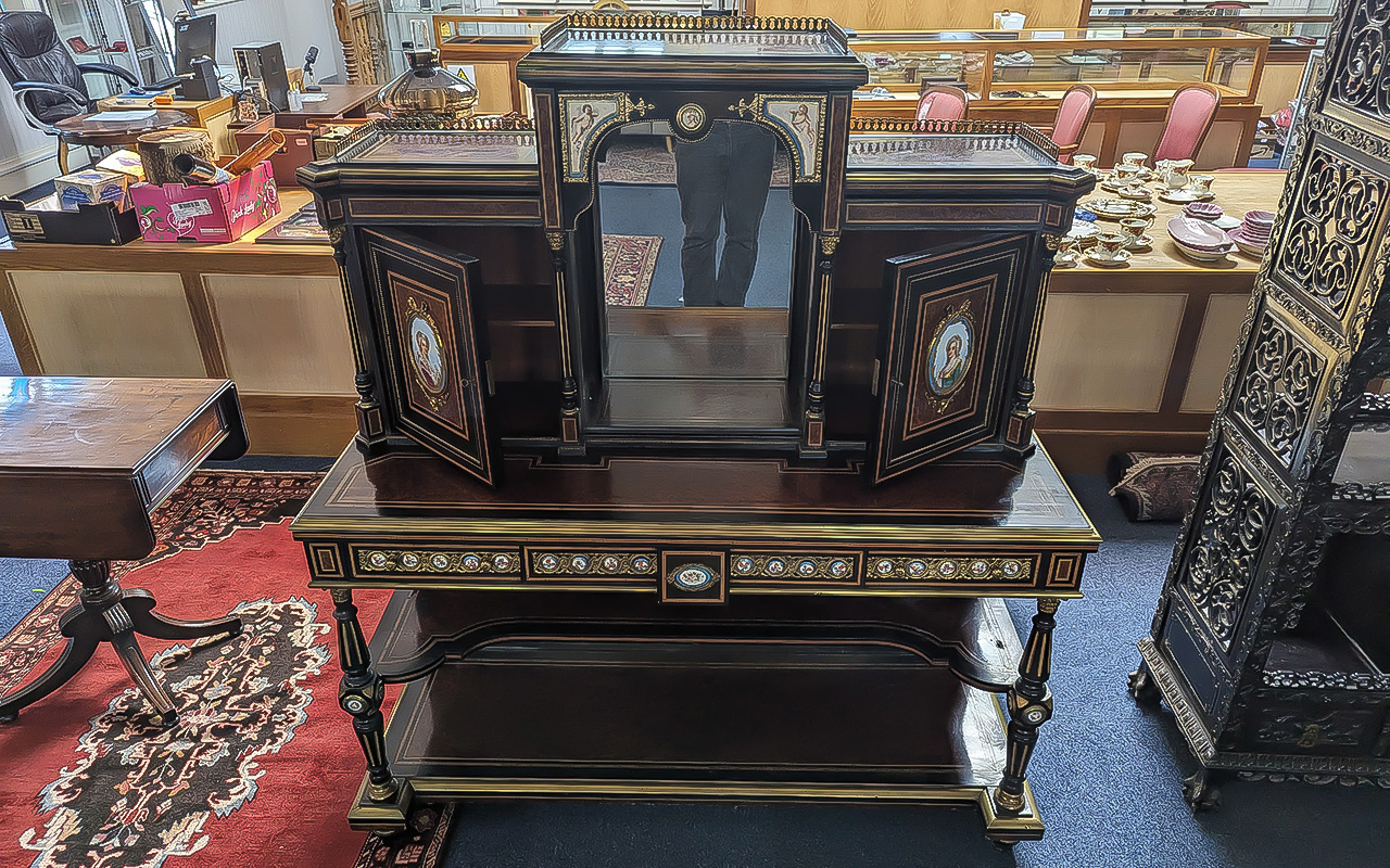 French Empire Quality Pair of Bonheur Du - Jours Cabinets, Made of Burr Walnut - Ebony, Amboyna - - Image 15 of 17