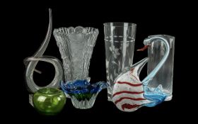 Collection of Decorative Glass Ware, including a 20'' tall black and clear glass vase, 15''