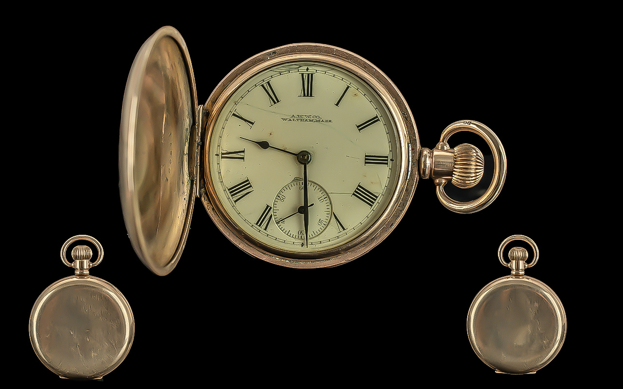 American Watch Co Waltham Gold Plated Pocket Watch, Full Hallmark to Interior, Guaranteed to be of