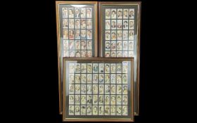 Three Framed Collections of Cigarette Cards, comprising Film Stars First Series - complete 50 cards,