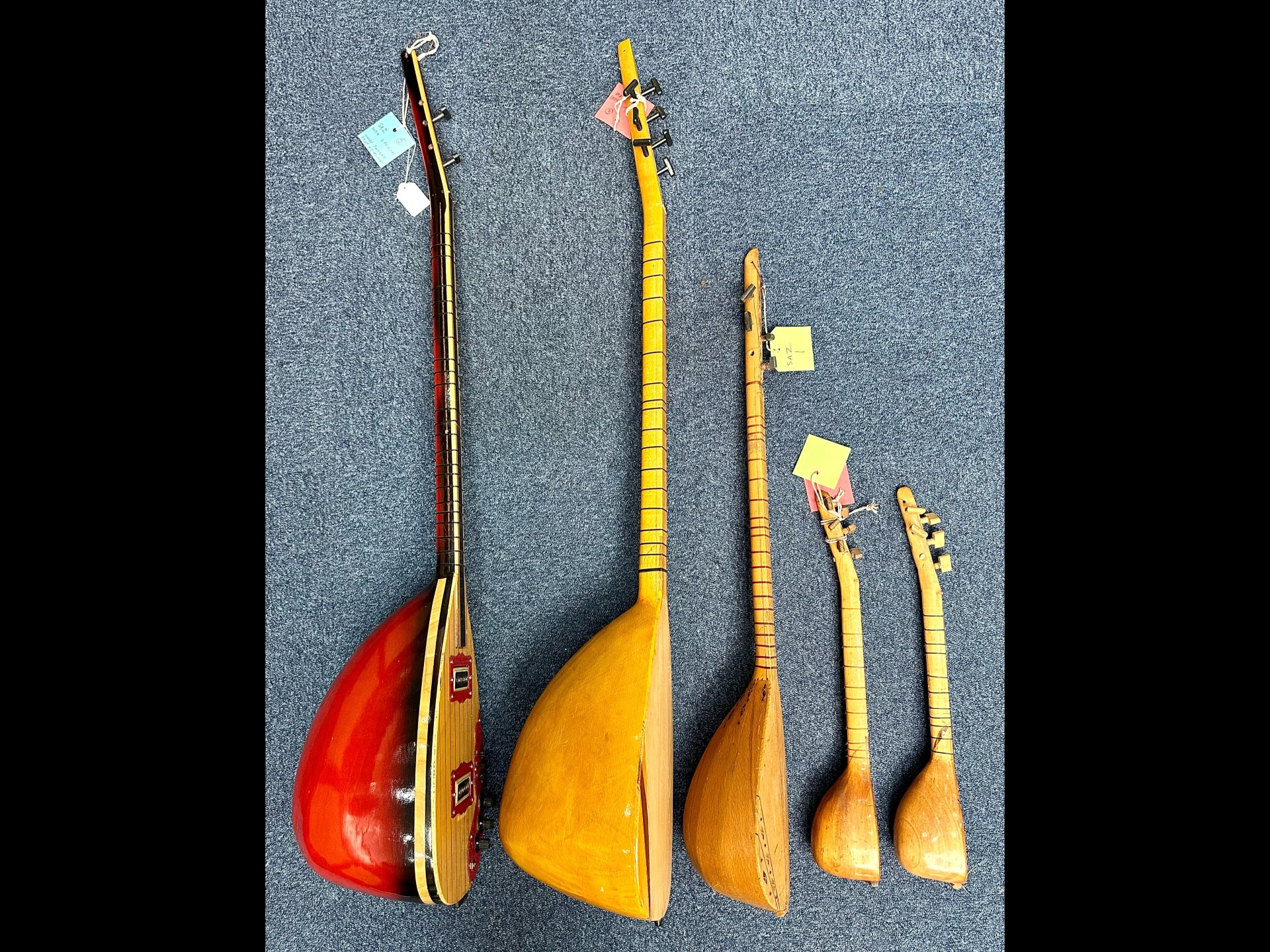 Collection of Five Saz, various sizes, Turkish, largest approx. 44'' long. - Image 2 of 4