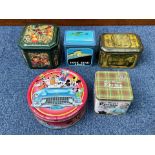 Five Advertising Tins, including a Jubilee Year 1931 tin, Mickey Mouse tin, 1990s biscuit tin, Ma