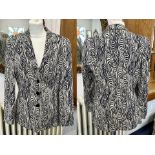 Vintage Betty Barclay Ladies Jacket, cream and black abstract pattern, button front, fully lined,