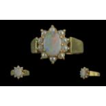 Antique Period Ladies 18ct Gold Opal and Pearl Set Ring. Full Hallmark to Interior of Shank. The