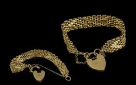 A Superb Quality Ladies 9ct Gold Mesh Bracelet with Attached 9ct Gold Heart Shaped Padlock,