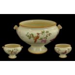 Wedgwood - Large and Impressive Birds and Butterflies Decorated In Enamels Twin Handle Bowl. c.