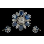 Ladies 18ct Gold Sapphire & Diamond Set Impressive Cluster Ring, flowerhead design, marked 18ct to