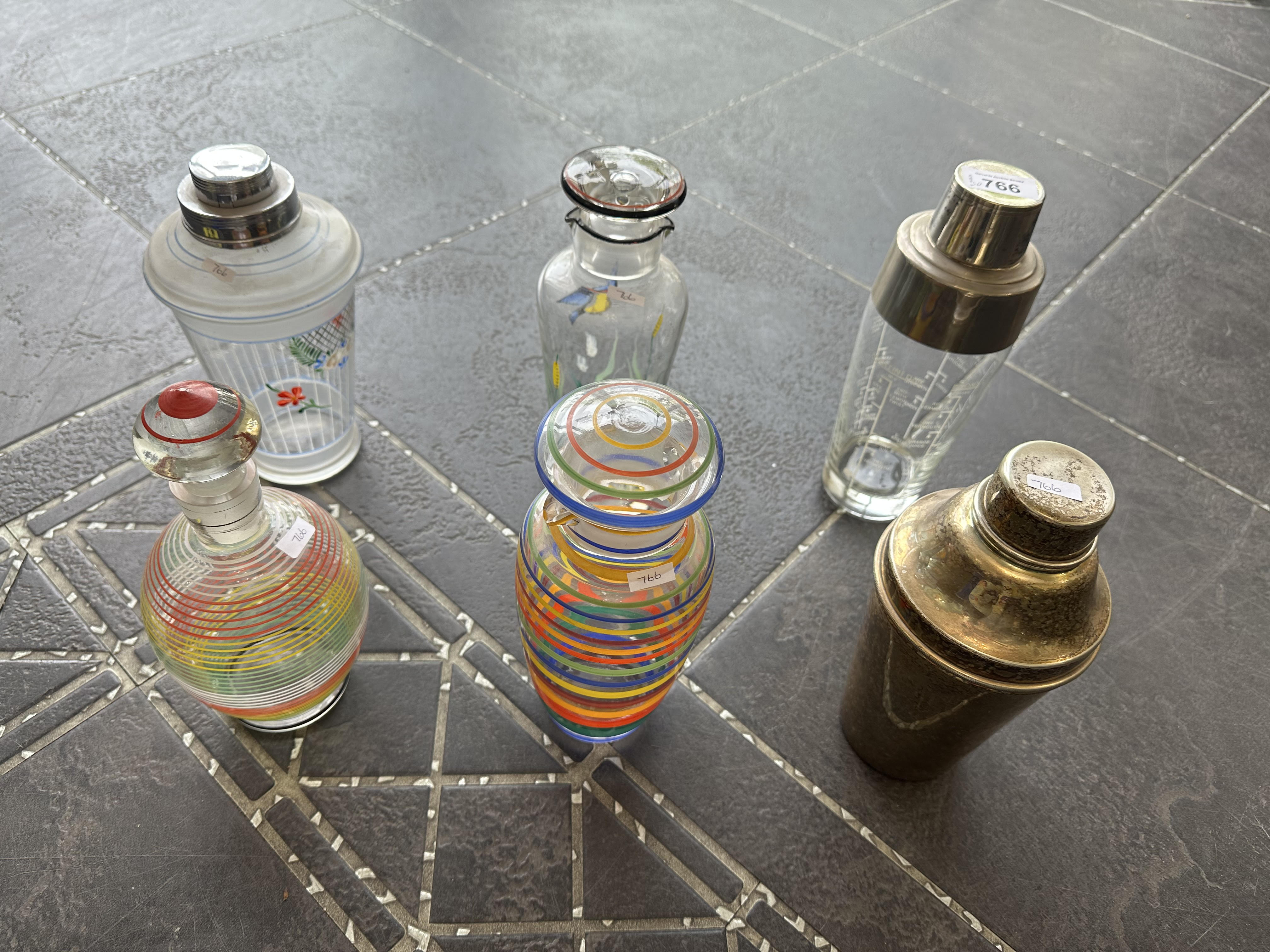 Three Vintage Cocktail Shakers, together with three vintage glass stoppered water/wine jugs. - Image 2 of 2