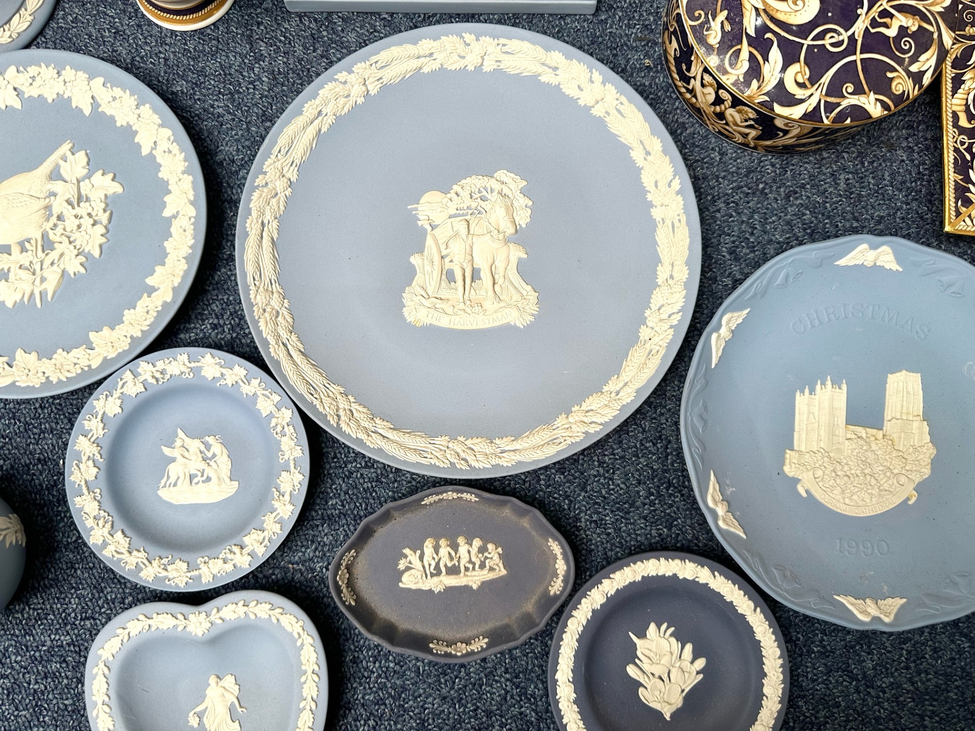 Collection of Wedgwood, including 'Blue Jasper' ware bowl, vase, pair of candlesticks, mantle clock, - Image 3 of 3