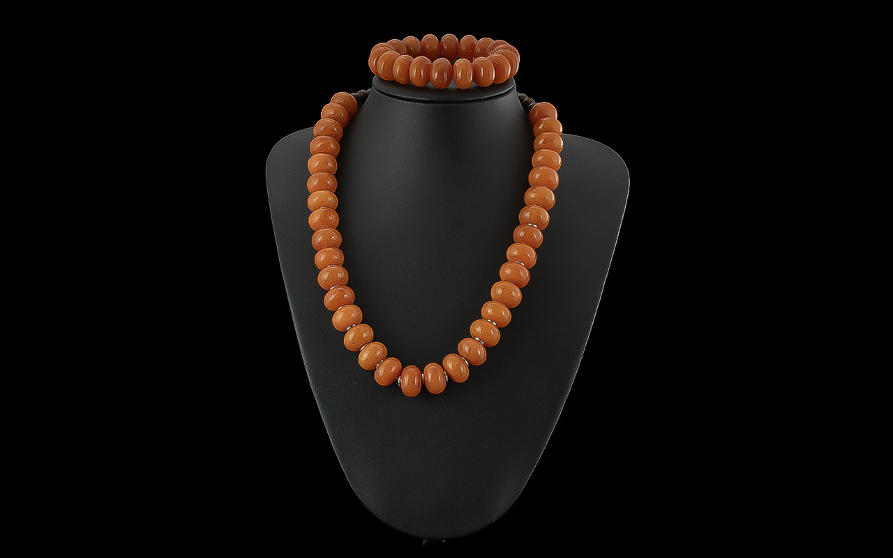 Amber Bead Necklace & Bracelet Set, necklace approx. 20'' length.