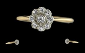 Ladies - Attractive Petite 18ct Gold Diamond Cluster Ring. marked 18ct to interior of shank of