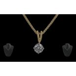 18ct Gold Single Stone Diamond Set Pendant - Attached To A 18ct Gold Chain. Both Pendant and Chain