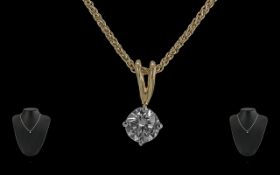 18ct Gold Single Stone Diamond Set Pendant - Attached To A 18ct Gold Chain. Both Pendant and Chain