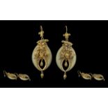 Antique Period Ladies Pleasing 18ct+ Gold & Talon Set Pair Of Earrings - With Naturalistic Look. Not