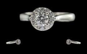 Ladies 18ct White Gold Halo Diamond Set Ring, full hallmark for 750 - 18ct, the central diamonds