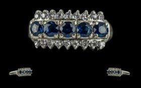 Ladies - 18ct White Gold Diamond and Sapphire Set Ring, Marked 18ct to Interior of Shank,