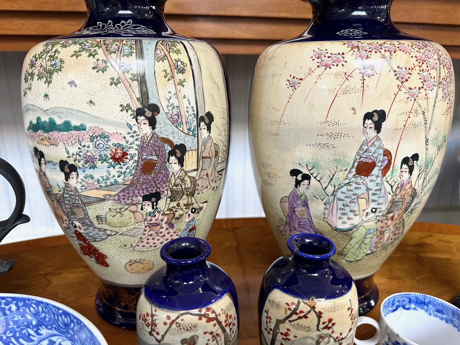 A Collection of Oriental Items to include two large cobalt blue Japanese Satsuma vases along with - Image 2 of 3