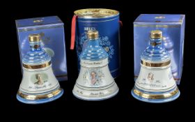 Three Bottles of Bells Old Scotch Whisky Royal Decanters, full contents, 8 years old, in original