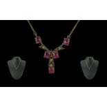 Antique Ruby And Diamond Pendant Necklac