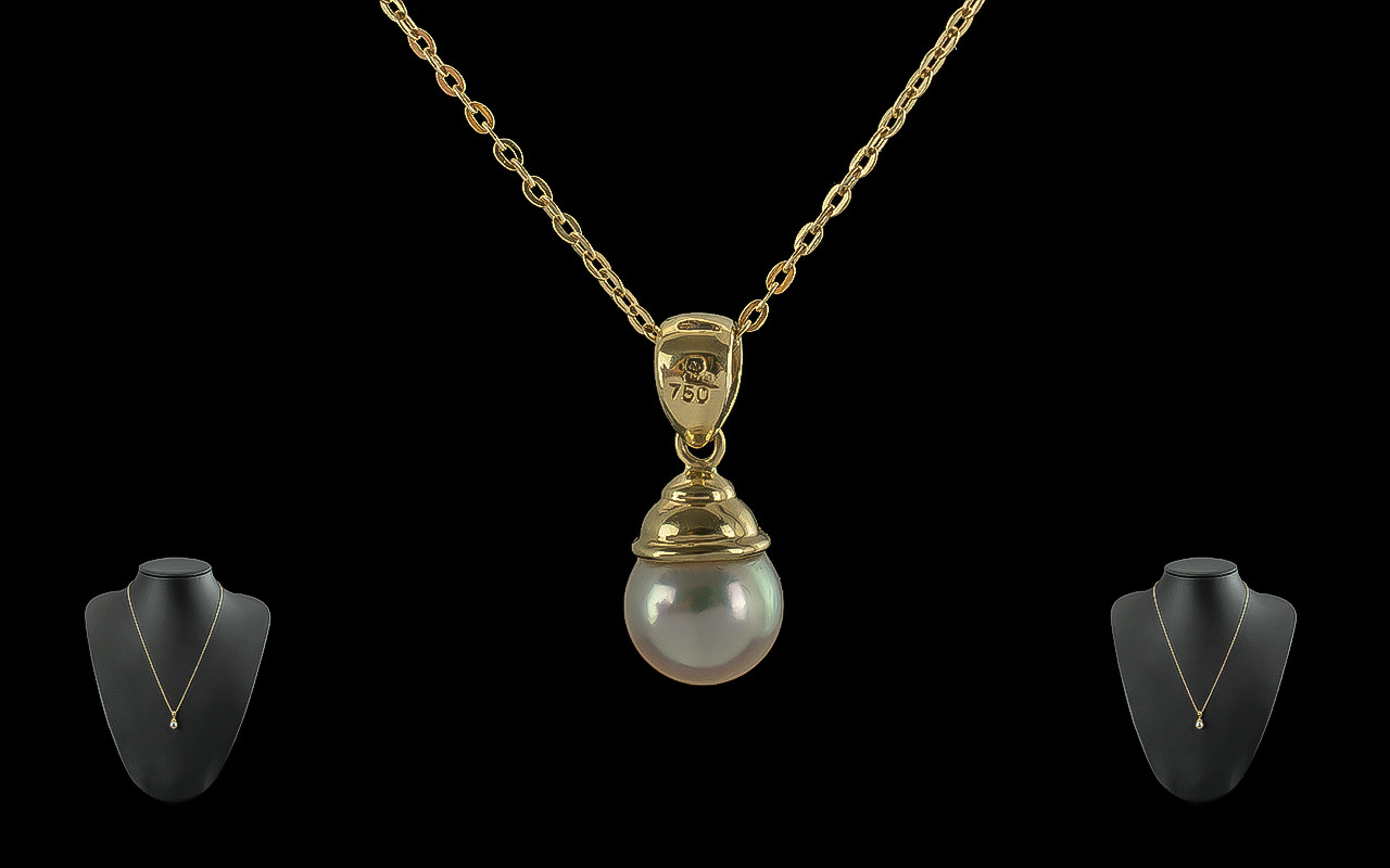 Ladies - 18ct Gold Pearl Drop Attached t