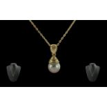 Ladies - 18ct Gold Pearl Drop Attached t