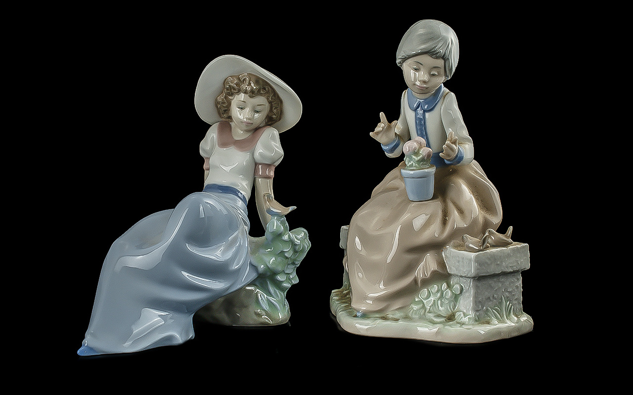 Nao by Lladro Pair of Hand Painted Porce