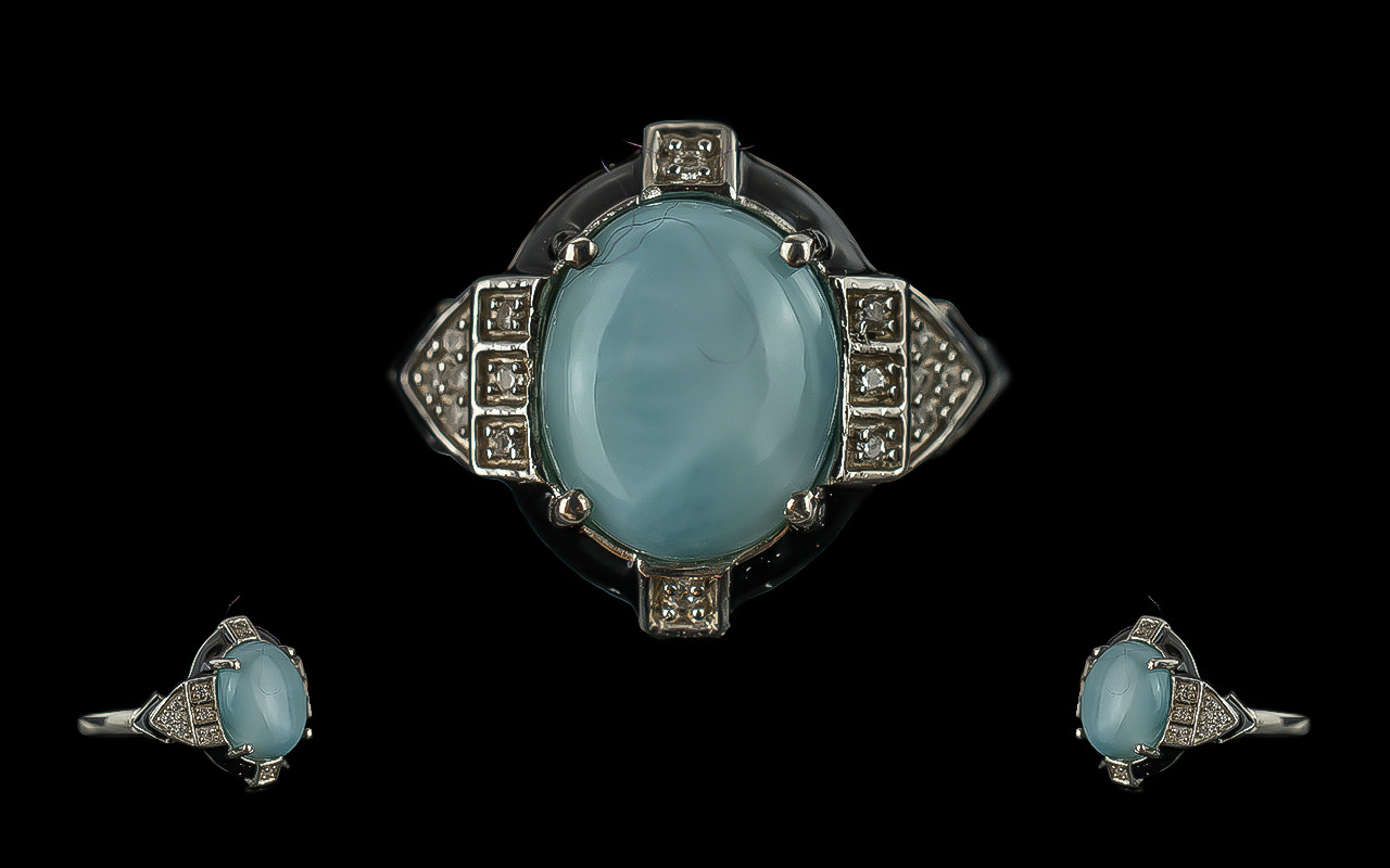 Art Deco Style Larimar and Black Enamel - Image 2 of 2