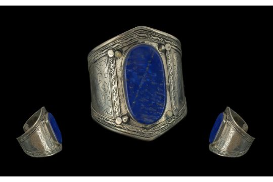 Large Lapis Cuff, 800 white metal. Larg