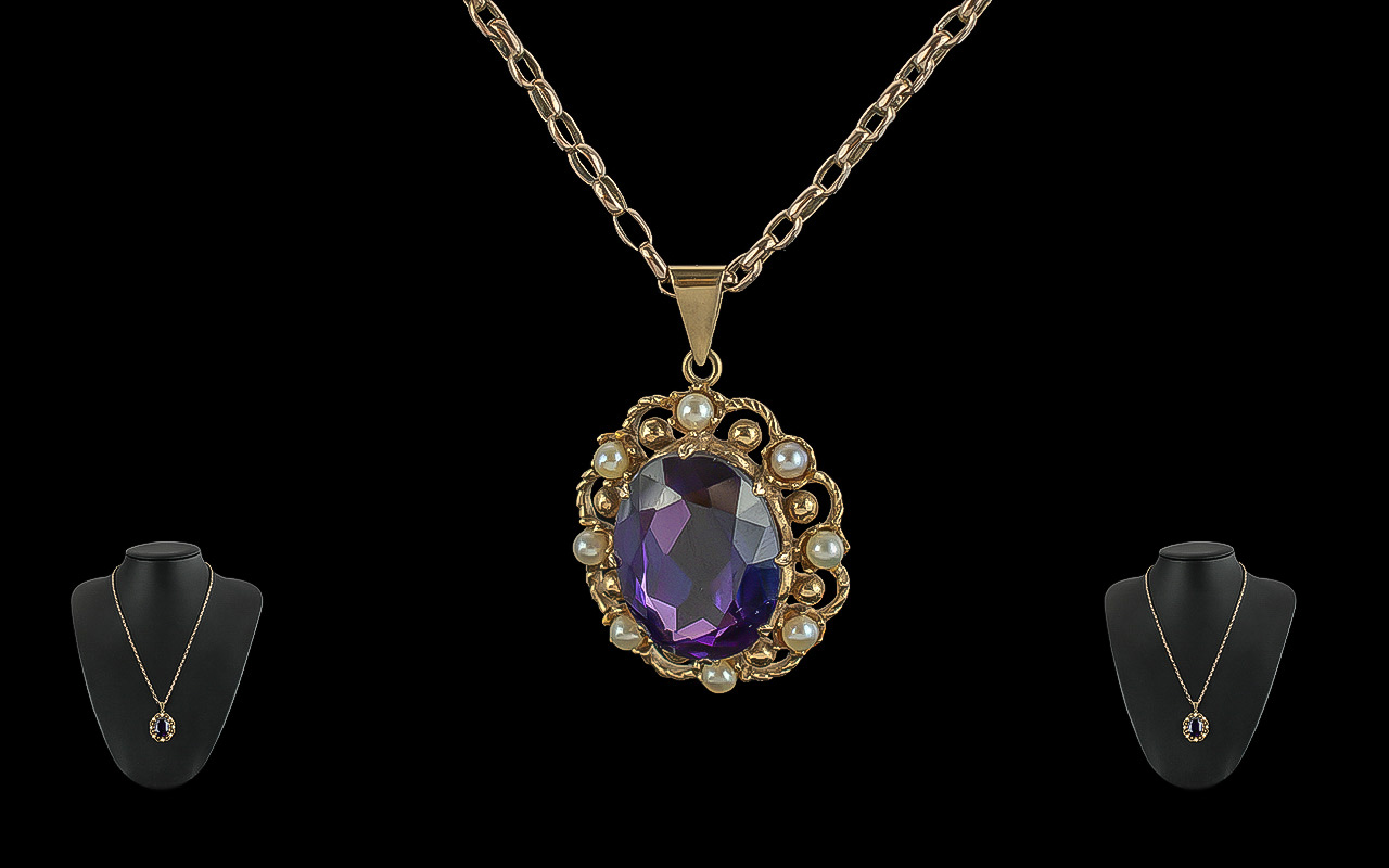 Antique period - fine 9ct gold amethyst - Image 2 of 2