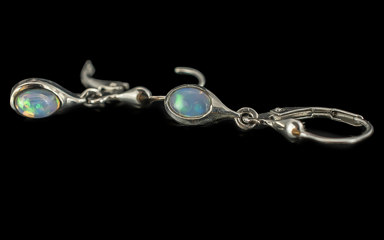 Opal Solitaire Lever Back Drop Earrings, - Image 2 of 2