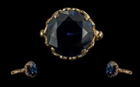 Ladies Impressive 18ct Gold Excellent Quality Single Blue Gem Stone Set Ring, marked 750 to interior