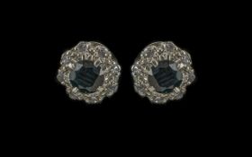 Ladies Pair of 18ct Gold Sapphire and Di