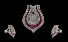 Ladies Superb Quality 18ct White Gold Ruby and Diamond Set Dress Ring of wonderful shape and design,