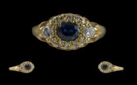 Antique Period Ladies Pleasing Design 18ct Gold Petite Diamond and Sapphire Set Ring,
