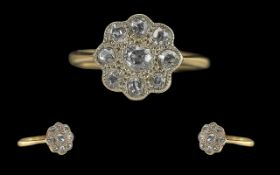 Edwardian Period 1901 - 1910 18ct White Gold Diamond Set Cluster Ring marked 18ct to interior of