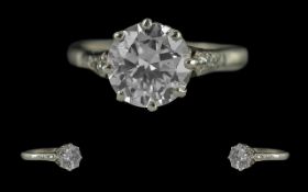 Ladies Excellent 18ct White Gold & Platinum Single Stone Diamond Set Ring, with diamond set