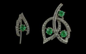 Ladies 1930's Superb and Exquisite 18ct White Gold Diamond and Emerald Set Pendant with matching