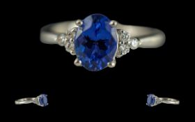 Ladies Superb Quality Platinum Tanzanite And Diamond Set Ring - Marked 950 PT To Interior Of Shank.